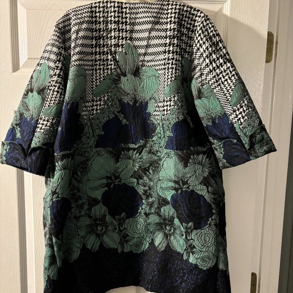 Eva Franco Anthropologie "Veronica Car Coat" Houndstooth and Floral Brocade - 4 - Picture 4 of 4